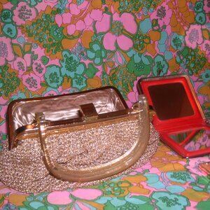 Forsum Vintage Gold Metallic Knit Bag Bakelite Handle Lot